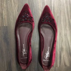 Donald J Pliner Burgundy Velvet Flats